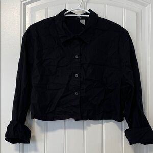 H&M Black Button Down Cropped Shirt